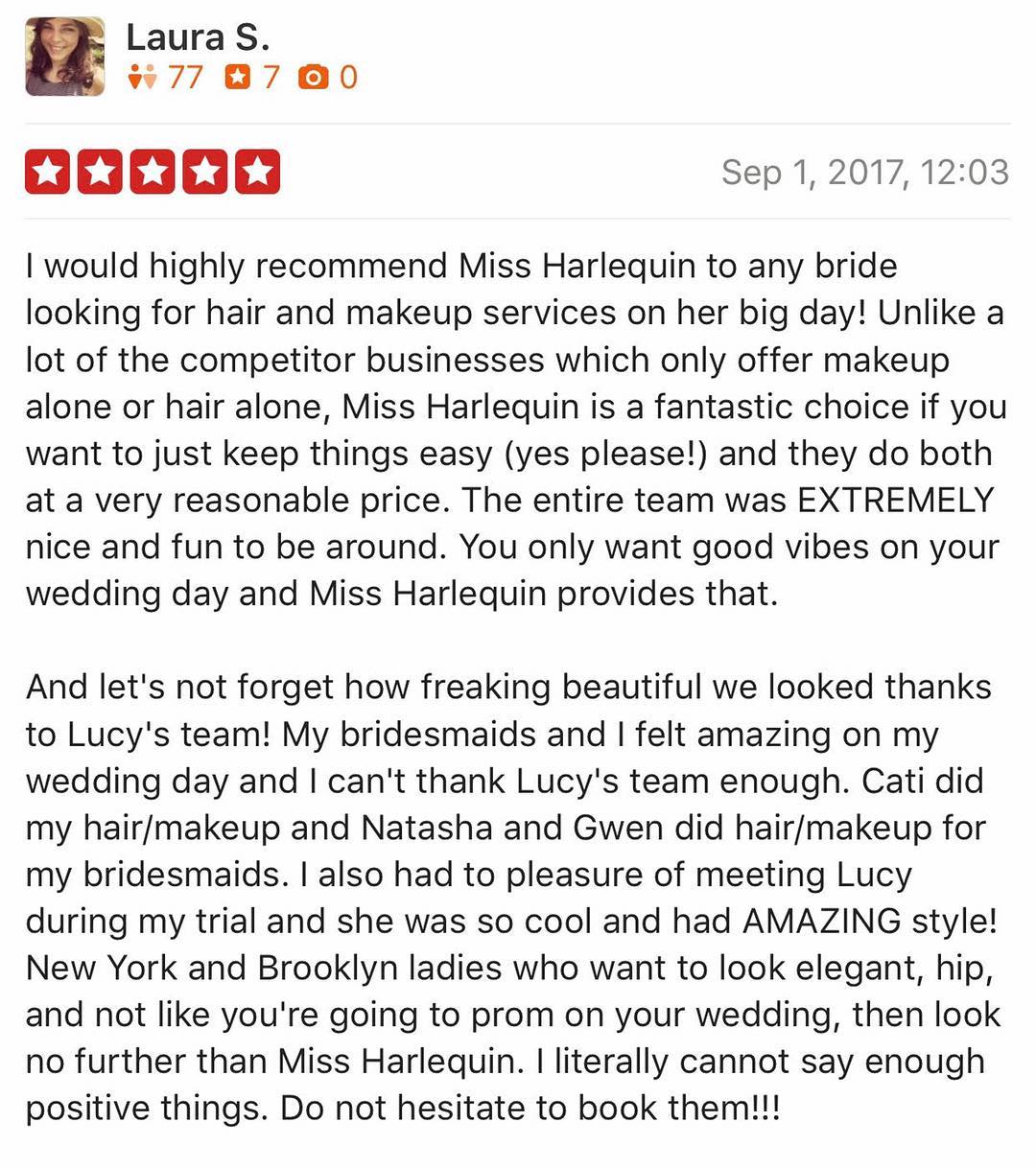 Settle into your Sunday evening of Wedding makeup & hair research, here’s a 5 star review to help you narrow your choices